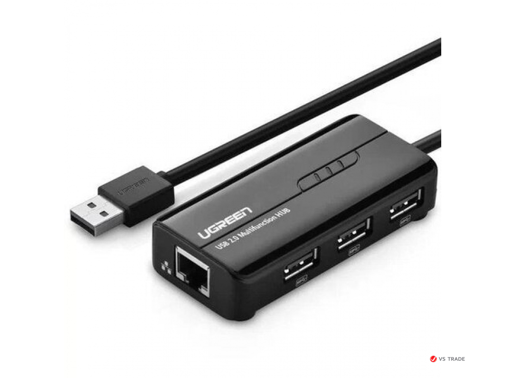 Конвертер USB 2.0 на LAN RJ-45,10/100 Mbps + USB HUB 3 port, 0.2m (20264) UGREEN