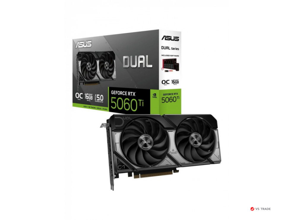 Видеокарта ASUS DUAL-RTX5060TI-O16G, 16Gb GDDR7, 128 Bit, 4608 CUDA, HDMI, DP, BOX