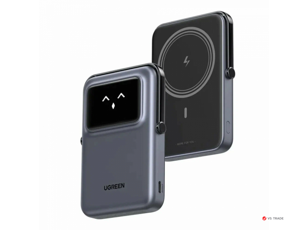 Пауэрбанк UGREEN PB572 45327 10000mAh mini Magnetic Robot Wls 20W(7.5W) USB-C With Hoder Grey