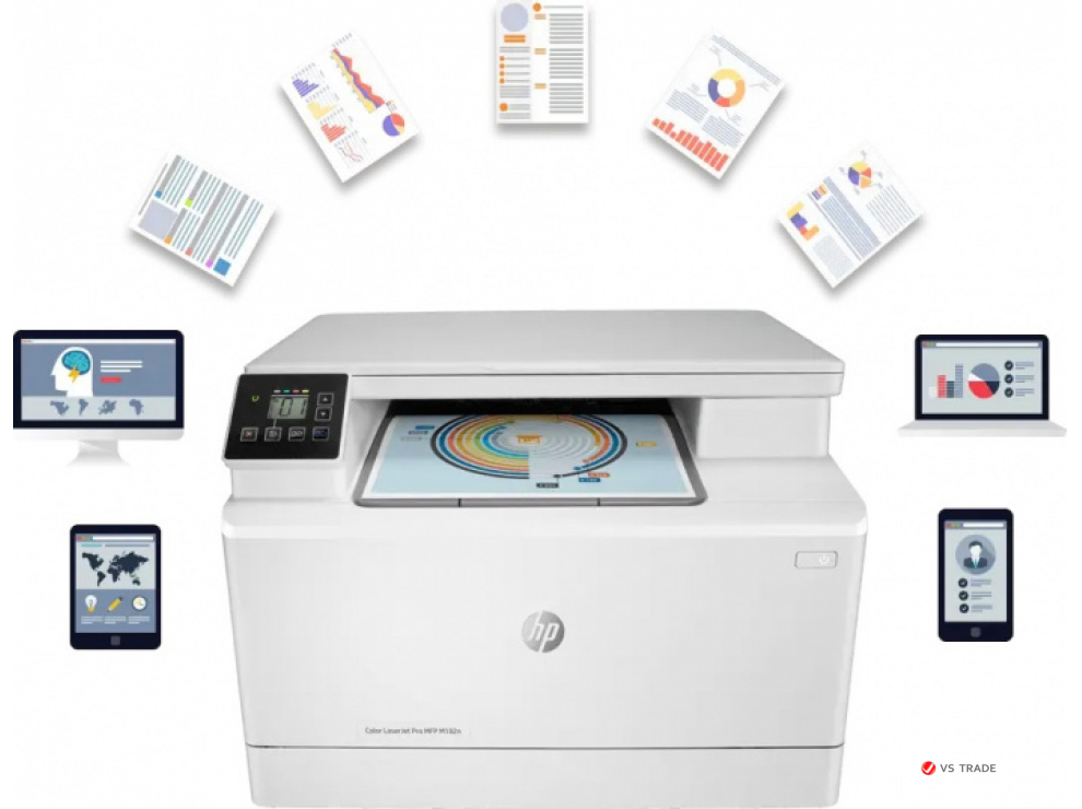 МФУ HP 7KW54A Color LaserJet Pro MFP M182n, A4, печать 600x600 dpi, сканер 1200 dpi, копир 600x600 dpi, USB, Ethernet