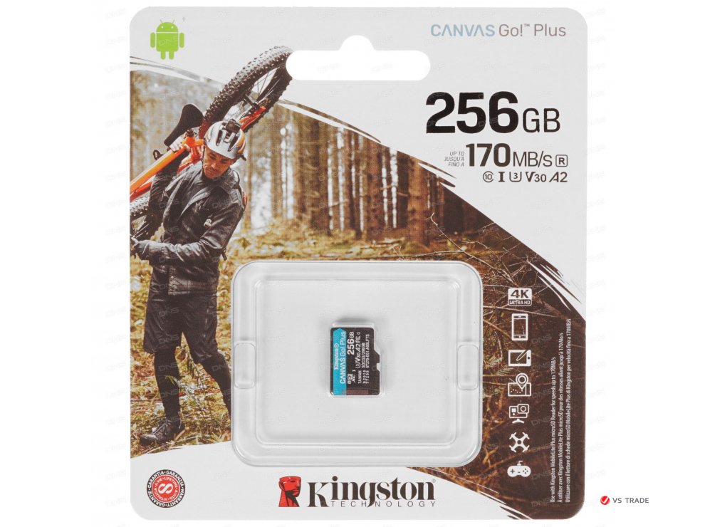 Карта памяти Kingston 256GB microSDXC Canvas Go Plus 170R A2 U3 V30 Card, без адаптера, SDCG3/256GBSP