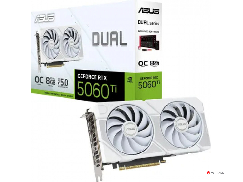 Видеокарта ASUS DUAL-RTX5060TI-O8G-WHITE, 8Gb GDDR7, 128 Bit, 4608 CUDA, HDMI, DP, BOX