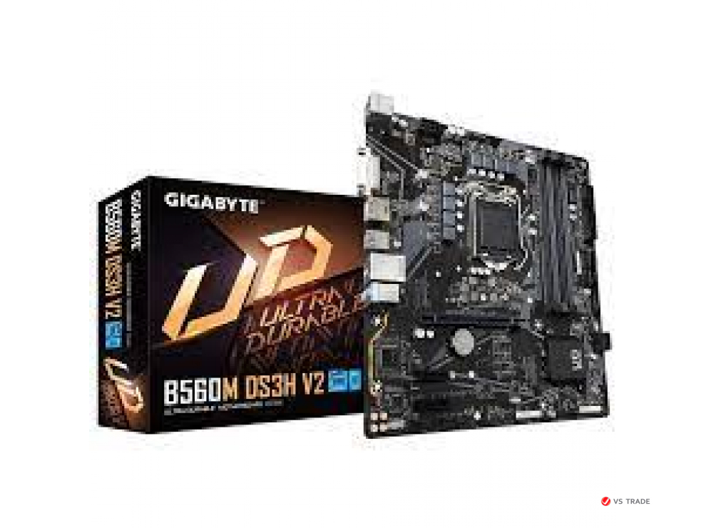 Сист.плата Gigabyte B560M DS3H V2, B560, 1200, 4xDIMM DDR4, PCI-E x16, 2xPCI-Ex1, M.2, 6xSATA, DVI, D-Sub, DP, HDMI, BOX