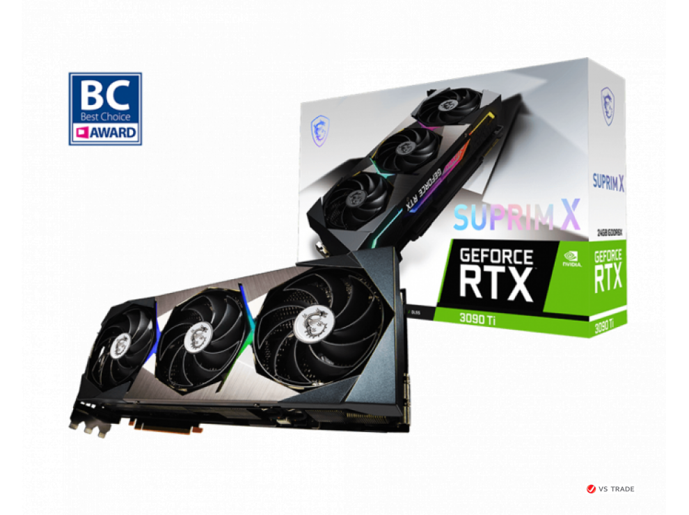 Видеокарта MSI GeForce RTX 3090 Ti Suprim X, 24Gb/384bit GDDR6X, 1xHDMI 2.1, 3xDP 1.4a, HDCP, V509-003R, BOX