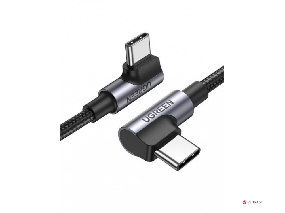 Кабель UGREEN US335 Angled USB-C M/M Cable Aluminium Shell with Braided 1m (Black)