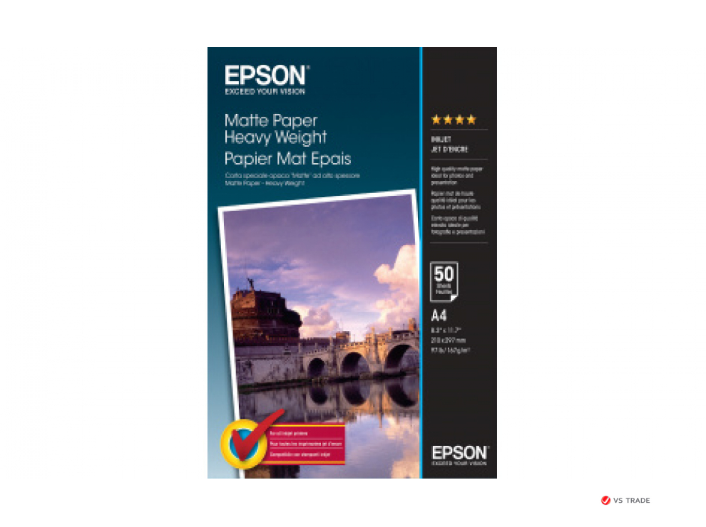 Бумага для струйной печати Epson C13S041256 A4 Matte Paper - Heavyweight, матовая, 50 листов, 167g/m2