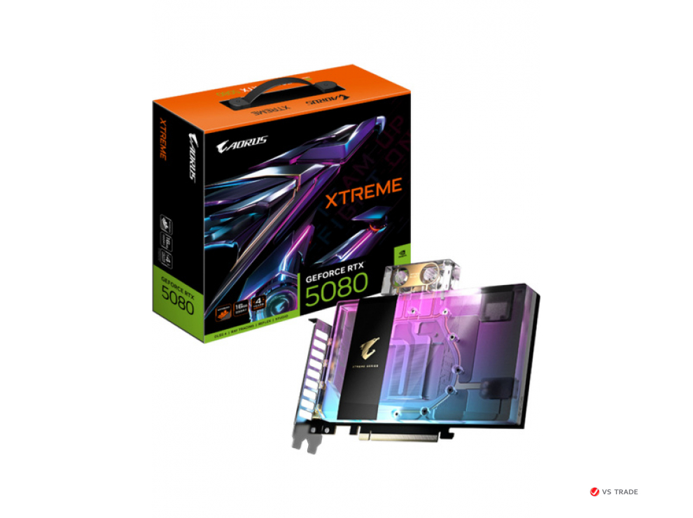 Видеокарта Gigabyte GV-N5080AORUSX WB-16GD, AORUS GeForce RTX 5080 XTREME WATERFORCE WB, 16Gb GDDR7, 256Bit, DP,HDMI,BOX
