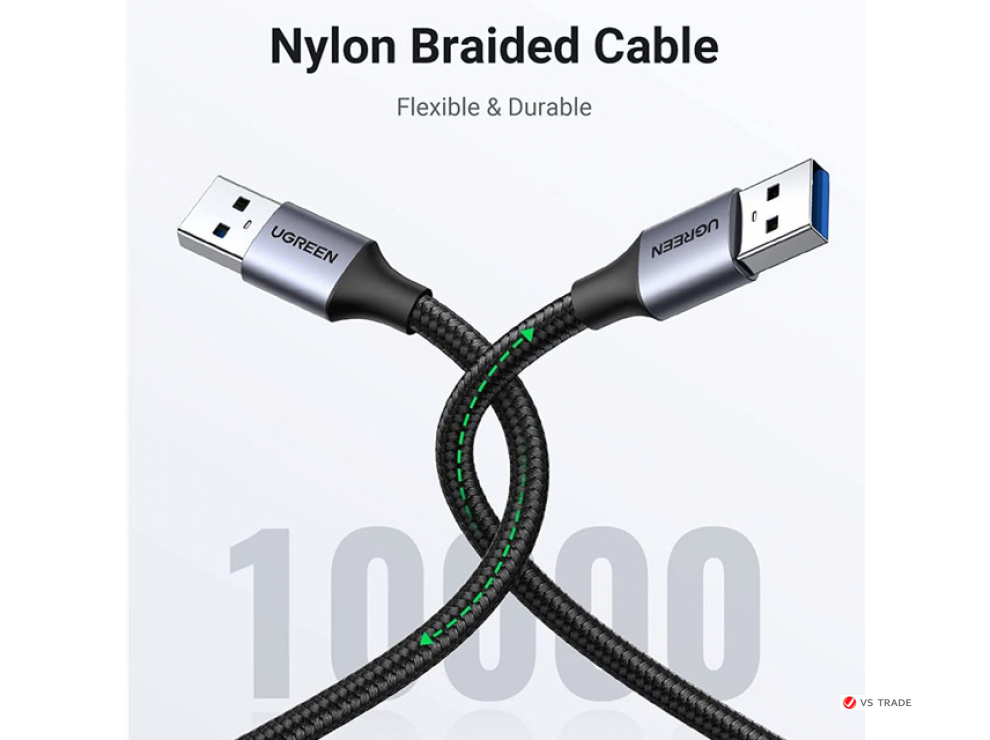 Кабель удлинитель Ugreen US373 USB-A Male to USB-A Male USB 3.0 Alu Case Braided Cable 1m (Black) 80790