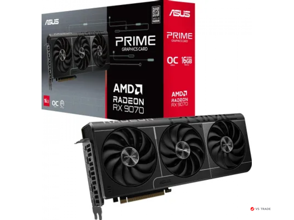 Видеокарта ASUS PRIME-RX9070-O16G, AMD RX9070, 16G OC GDDR6, 256bit, HDMI, DP, BOX