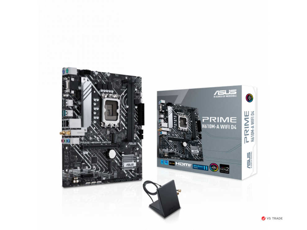 Сист.плата ASUS PRIME H610M-A WIFI D4, Z610, 1700, 2xDIMM DDR4, PCI-E x16, PCI-Ex1, M.2, D-SUB, SATA, DP, HDMI, BOX