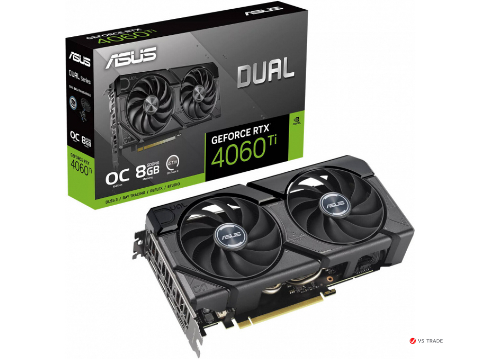 Видеокарта ASUS DUAL-RTX4060TI-O8G-EVO, 8Gb GDDR6/128-bit, 4352 CUDA, PCI E 4.0, HDMI, DisplayPort