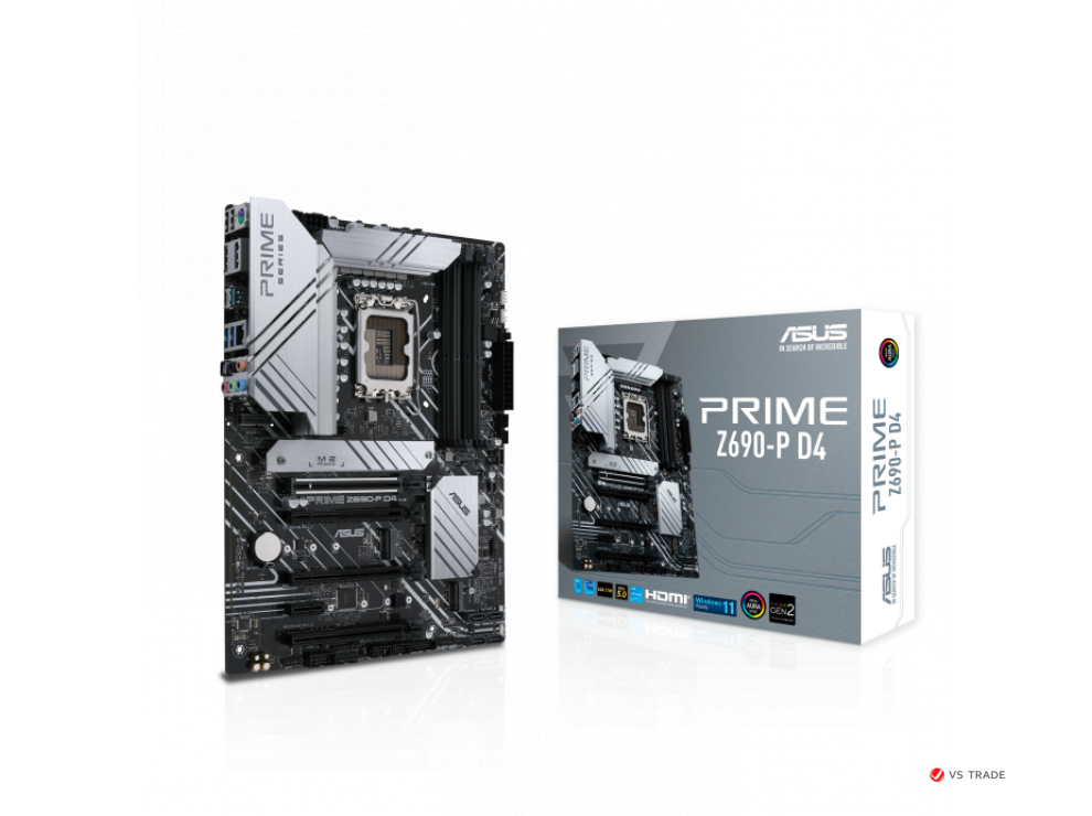 Сист. плата ASUS PRIME Z690-P D4, Z690, 1700, 4xDIMM DDR4, 4xPCI-E x16, PCI-E x1, M.2, 4xSATA, Type C, HDMI, DP, BOX