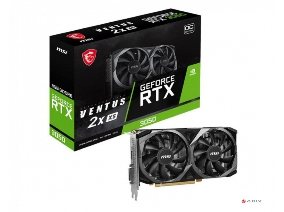 Видеокарта MSI GeForce RTX 3050 VENTUS 2X XS 8G OC, 8Gb GDDR6, 128 bit, 1xHDMI, 3xDP, 2560 CUDA, BOX