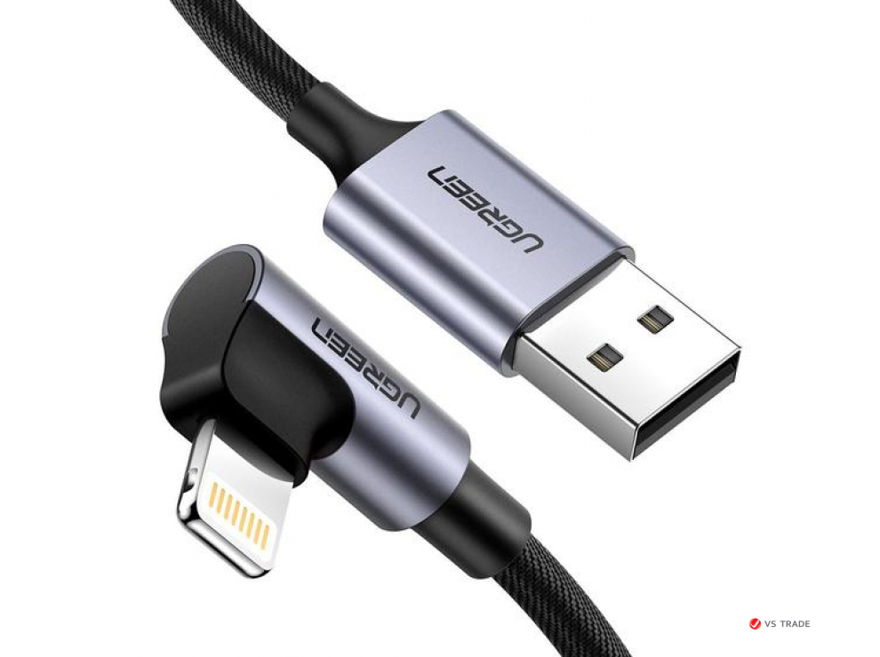 Кабель Ugreen US299 Angled Lightning To USB 2.0 A Male Cable(90°  Angle)/Black 1M, 60521