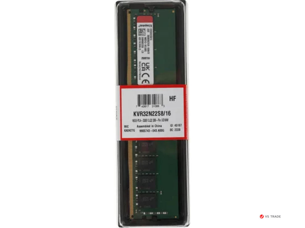 Модуль памяти Kingston KVR32N22S8/16 DDR4, 16GB, DIMM & PC4-25600/3200MHzamp;