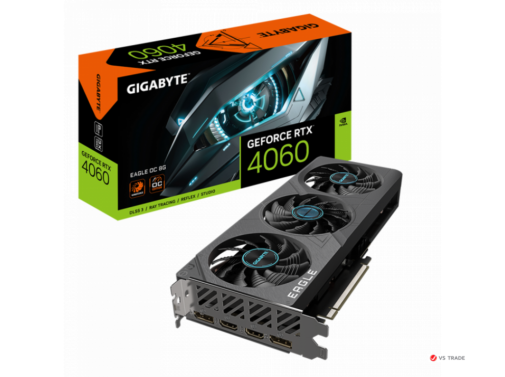 Видеокарта Gigabyte GeForce RTX 4060 Eagle OC, 8Gb GDDR6, 128 bit, DisplayPort x2, HDMI x2, BOX