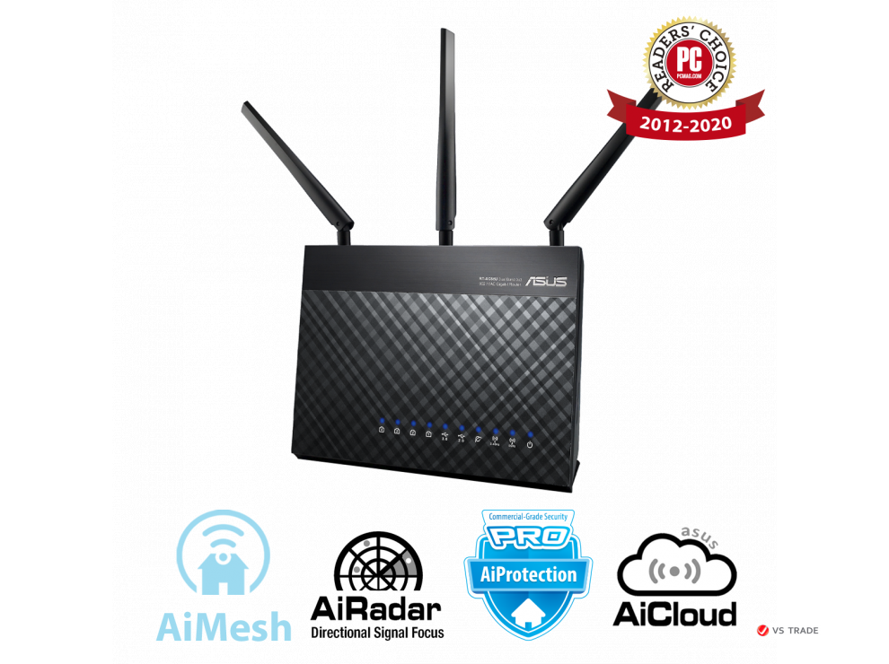 Маршрутизатор Asus RT-AC68U Wireless-AC1900 Dual-Band USB3.0 Gigabit Router, IEEE 802.11ac/a/b/g/n, 1300+600Mbps,AiCloud