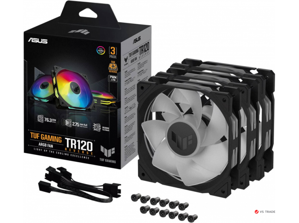 Комплект вентиляторов ASUS TUF GAMING TR120 ARGB REVERSE BLACK 3IN1