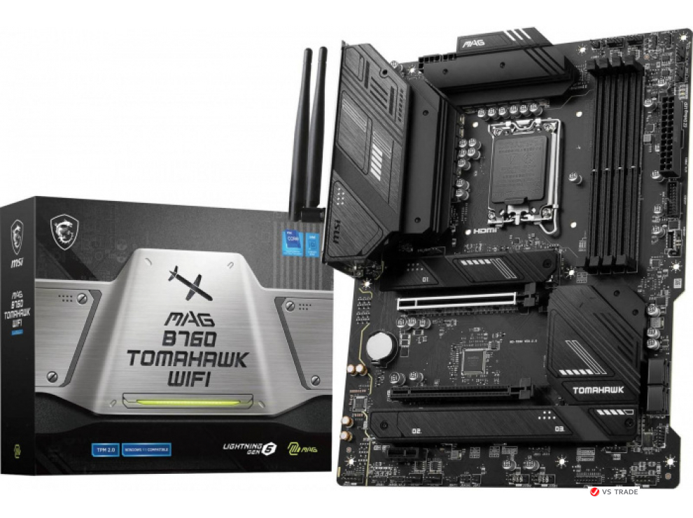 Сист. плата MSI MAG B760 TOMAHAWK WIFI, B760, 1700, 4xDDR5, 2xPCI-Ex16, PCI-Ex1, 3xM.2, 4xSATA, DP, HDMI, Type-C, WIFI6E