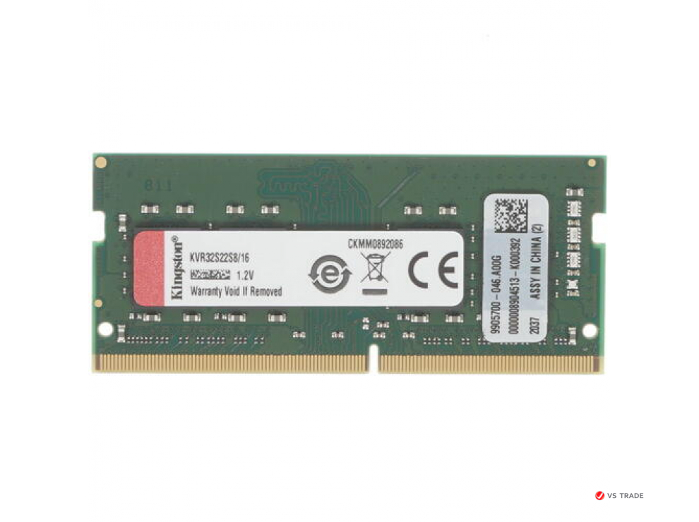 ОЗУ для ноутбука Kingston ValueRAM SODIMM 16Gb/3200 DDR4 DIMM, C22, KVR32S22S8/16