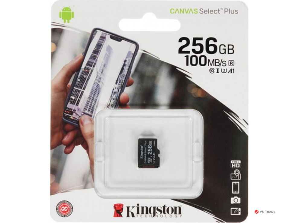 Карта памяти Kingston 256GB microSDXC Canvas Select Plus 100R A1 C10 Single Pack w/o Adapter, SDCS2/256GBSP