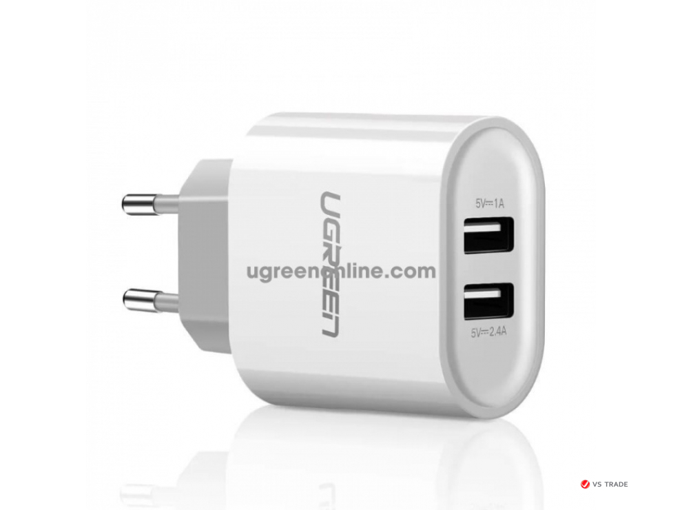 Зарядное устройство UGREEN CD104 Dual USB Wall Charger 3.4A EU (White), 20384