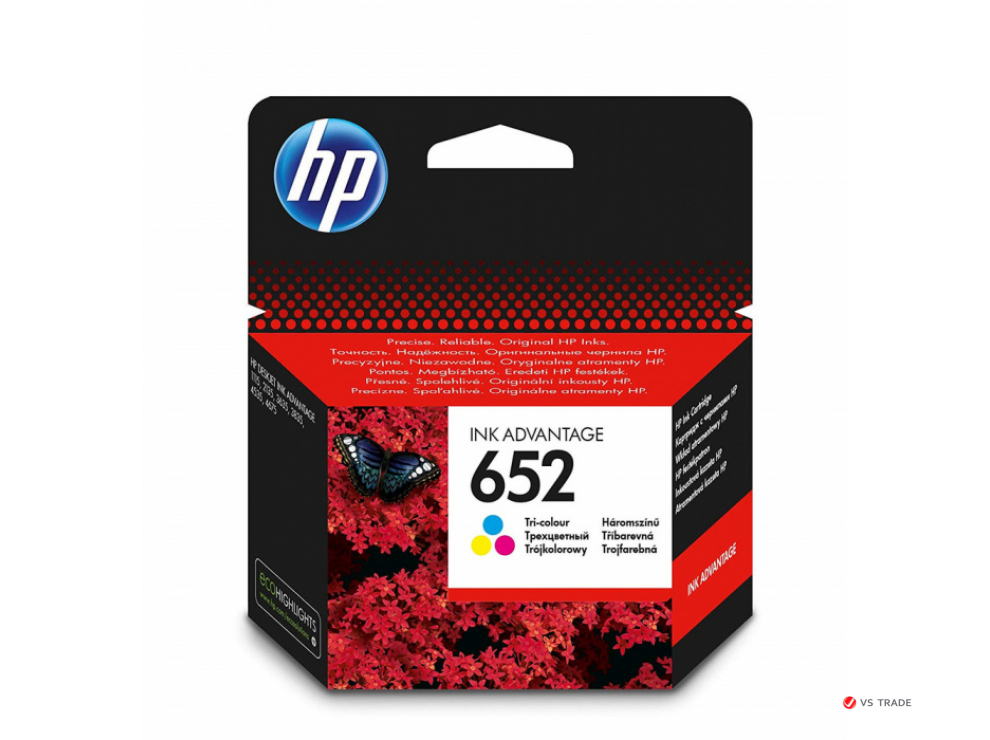 Картридж струйный HP 652 Ink Advantage, F6V24AE, Трехцветный, сов.модели DeskJet Ink Advantage 2135/3635/3835/4535/4675