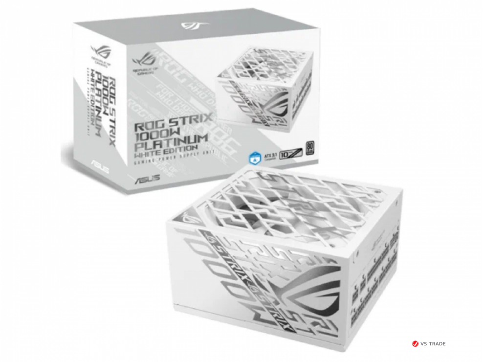 Блок питания ASUS ROG-STRIX-1000P-GAMING-WHITE, 1000W, 80Plus Platinum, Full Modular, RGB, WHITE, BOX