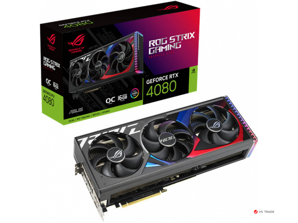 Видеокарта ASUS ROG-STRIX-RTX4080S-O16G-GAMING, 16Gb GDDR6X, 256Bit Interface, 10420 Cuda Cores, HDMI, DP, BOX