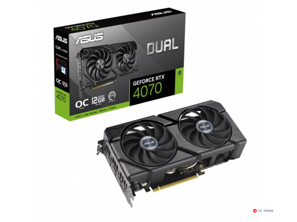 Видеокарта ASUS DUAL-RTX4070S-12G-EVO, 12Gb GDDR6X/192bit, 7168 ядра CUDA, PCI E 4.0, HDMI, DisplayPort, BOX