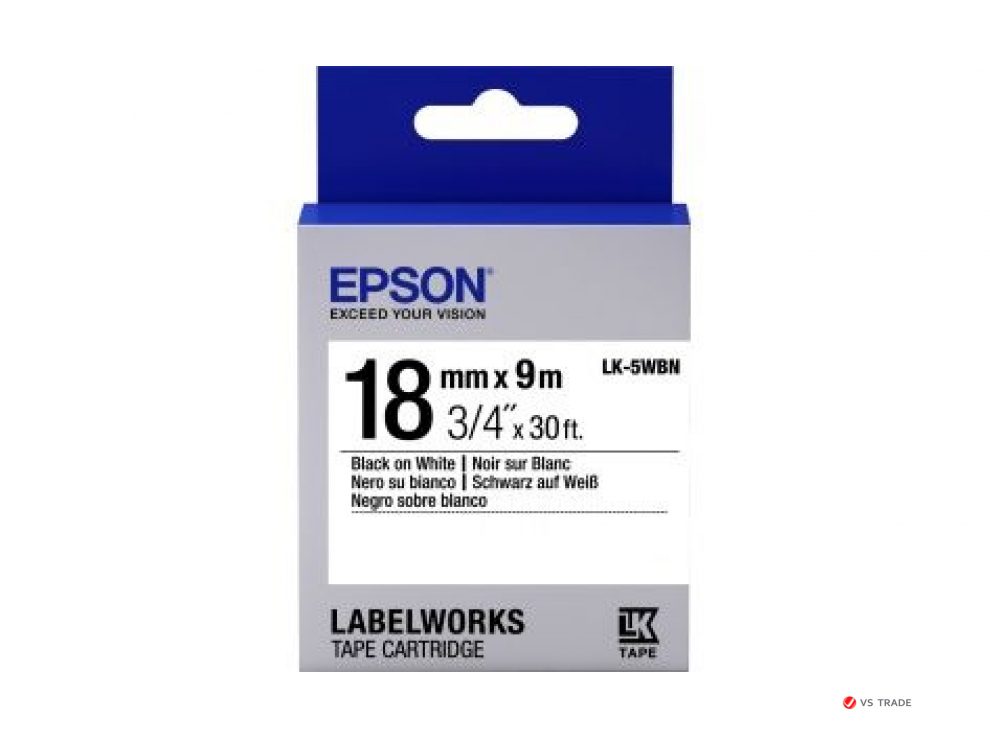 Лента стандартная Epson C53S655006, LK5WBN, 18мм, белый/черный, 9м/ЖЕЛТАЯ НАКЛЕЙКА