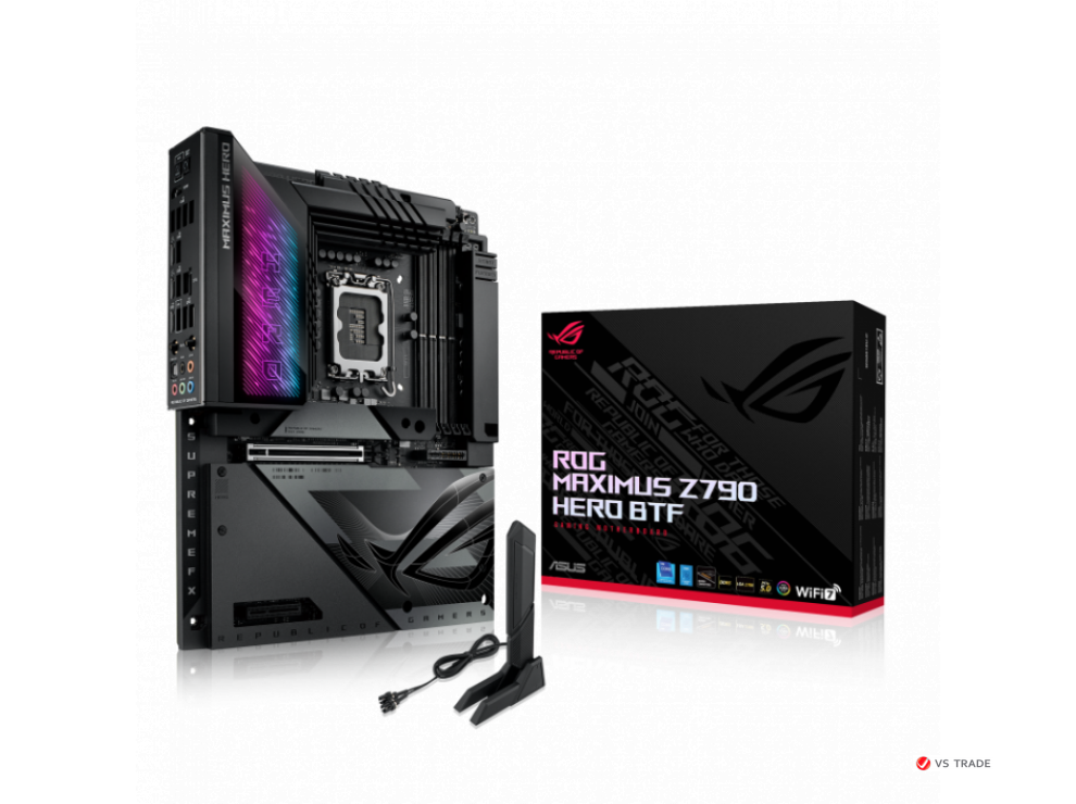 Сист.плата ASUS ROG MAXIMUS Z790 HERO BTF, Z790, 1700, 4xDDR5, PCI-Ex16, PCI-Ex4, 5xM.2, 4xSATA, WIFI7, BOX