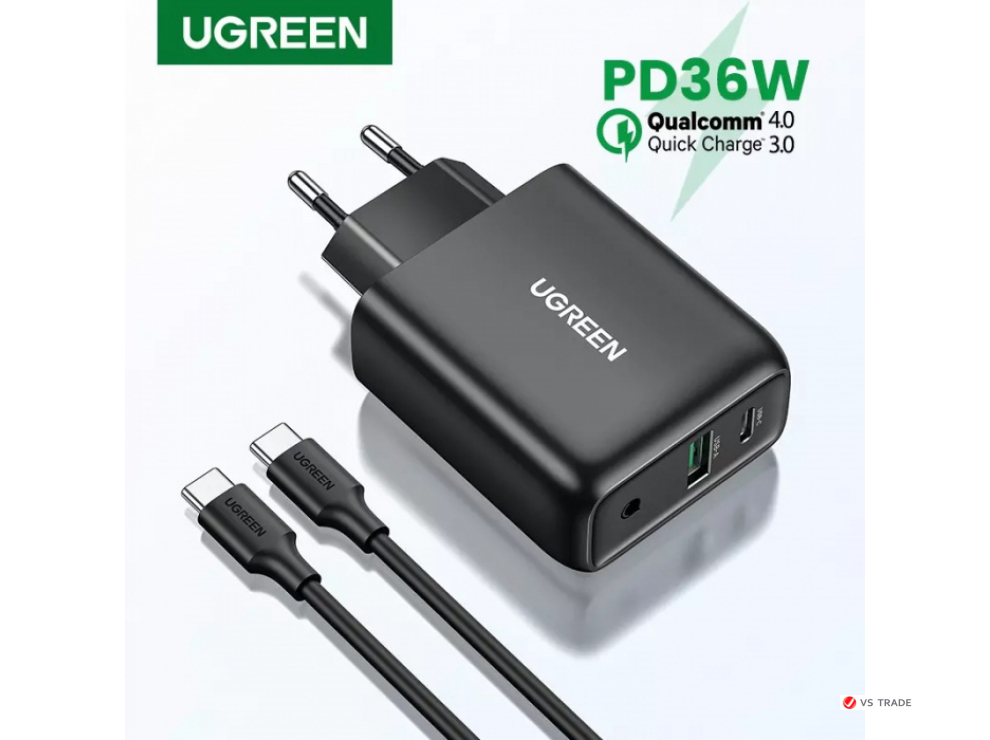 Зарядное устройство Ugreen CD170 USB-A+USB-C 36W Wall Charger, 10217