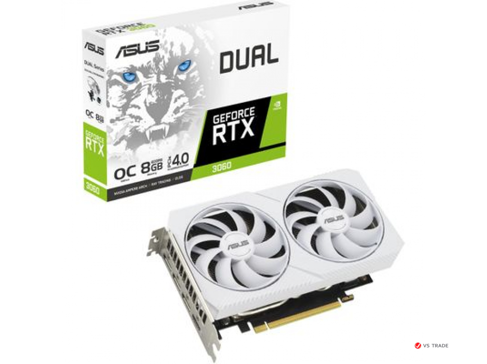 Видеокарта ASUS Dual GeForce RTX 3060 White OC Edition, 8GB GDDR6, 128bit, 1xHDMI, 3xDP, DUAL-RTX3060-O8G-WHITE, BOX