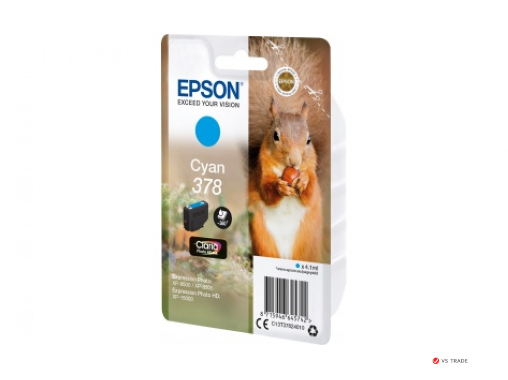 Картридж с голубыми чернилами Epson C13T37824020 Claria Photo HD Ink (360 стр.) Singlepack Cyan 378 Claria Photo HD Ink