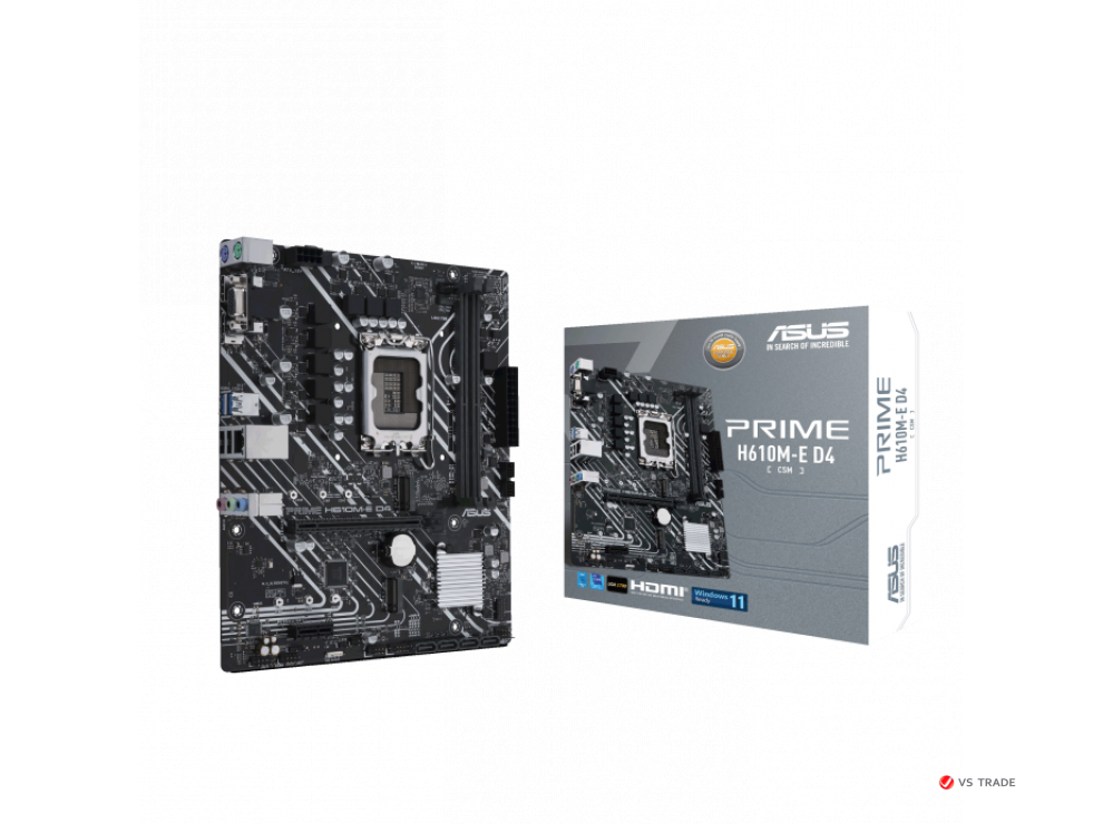 Сист. плата ASUS PRIME H610M-E D4-CSM, H610, 1700, 2xDIMM DDR4, PCI-E x16, PCI-E x1, 2xM.2, 4xSATA, D-Sub, HDMI, DP, BOX