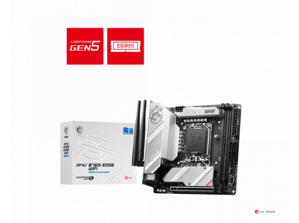 Сист. плата MSI MPG B760I EDGE WIFI, B760, 1700, 2xDDR5, PCI-Ex16, 2xM.2, 4xSATA, DP, HDMI, Type-C, WIFI6E, Mini-ITX,BOX