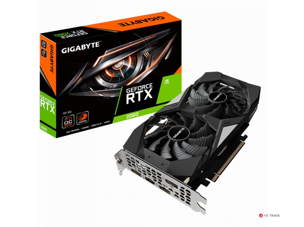 Видеокарта Gigabyte RTX 2060, GV-N2060OC-6GD, 6GB GDDR6 192bit, Windforce 2xFan, 3xDP, HDMI BOX