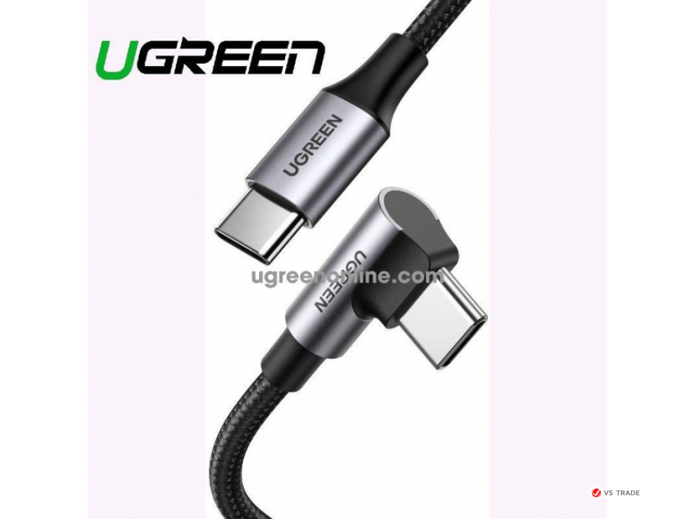 Кабель UGREEN US334 USB-C 2.0 to Angled USB-C M/M Cable Aluminium Shell with Braided 2m (Black)