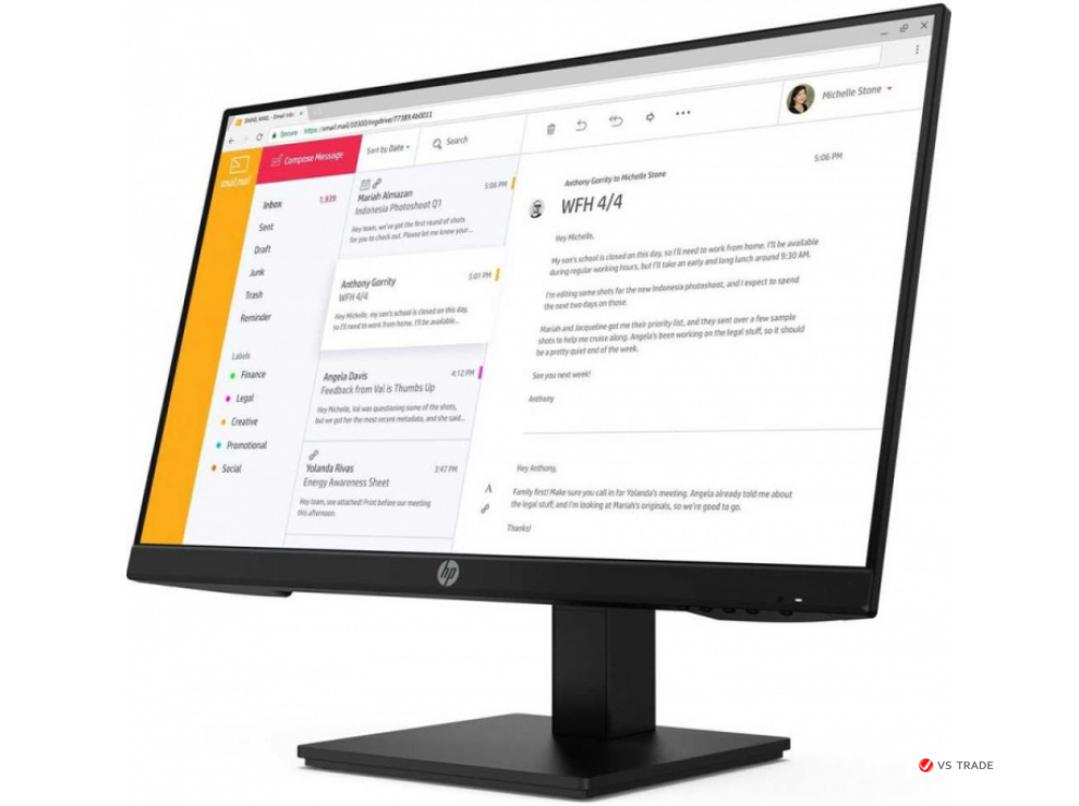 Монитор HP 7VH44AA P24h 23.8" IPS, FHD (1920x1080@60Hz), 16:9, 250cd/m2, 1000:1, 8M:1, 5ms, 178/178, VGA,HDMI,DP
