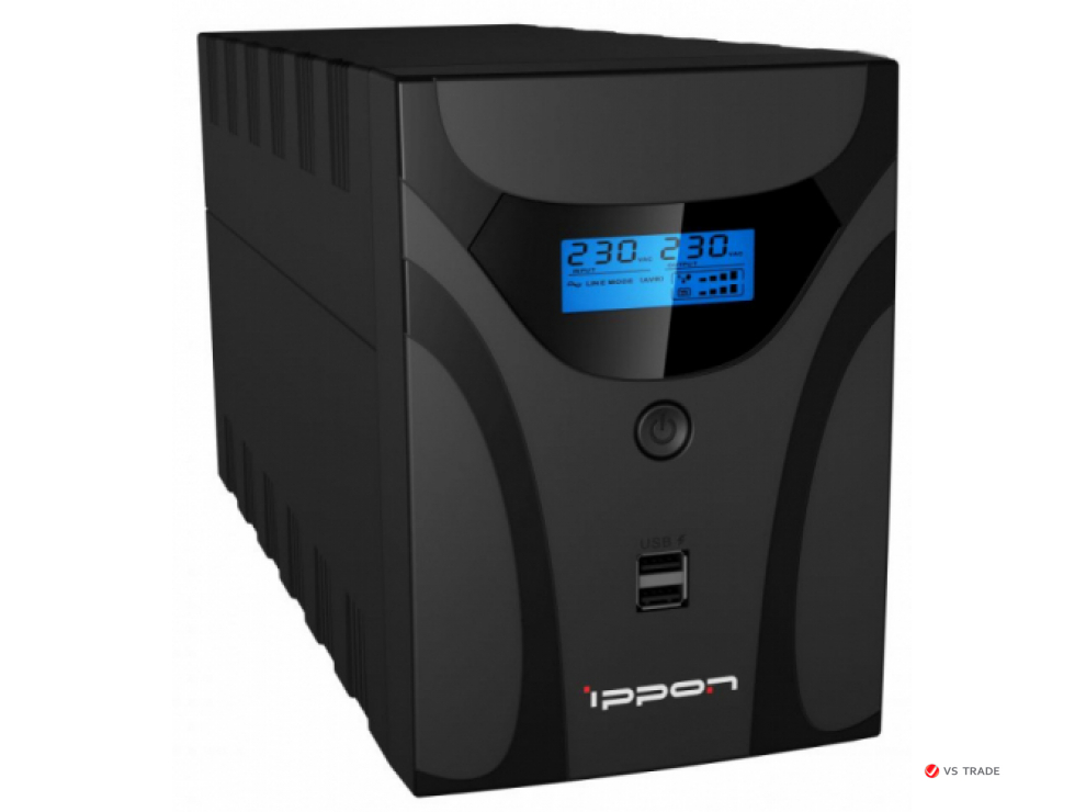 ИБП Ippon Smart Power Pro II 1200, 1200VA, 720Вт, AVR 162-290В, 6(2)хС13, управление по USB/RS-232, RJ-45, LCD