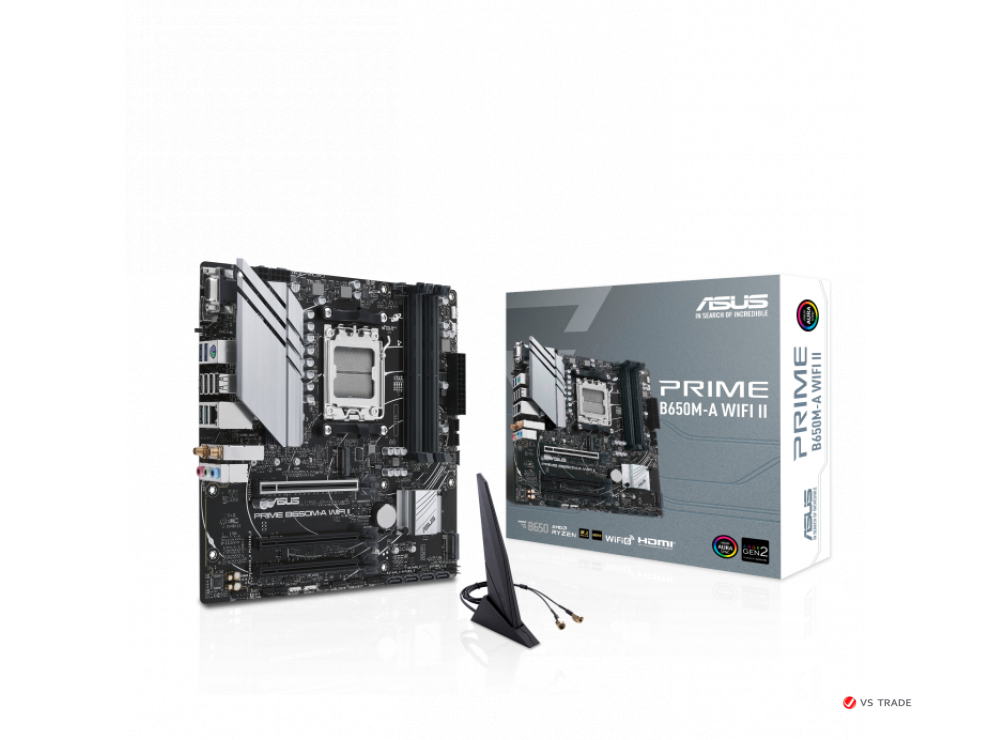 Сист.плата ASUS PRIME B650M-A WIFI II, B650, AM5, 4xDDR5, 3xPCI-E x16, 2xM2, 4xSATA, DP, HDMI, VGA, WIFI6, BOX