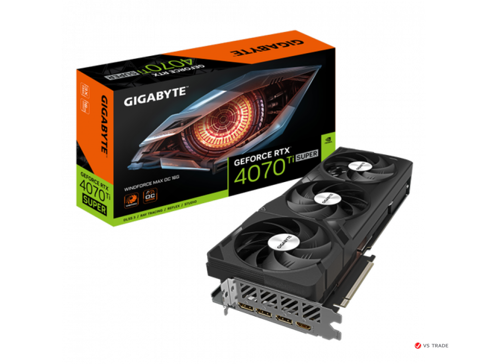 Видеокарта Gigabyte GV-N407TSWF3MAX OC-16GD, RTX 4070TIS Windforce MAX OC, 16G GDDR6X, 256bit, HDMI, DP, BOX