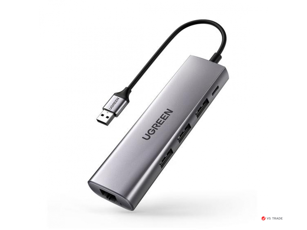 Разветвитель портов UGREEN CM252 USB-C To 3*USB 3.0 A HUB+ Gigabit Converter Gray