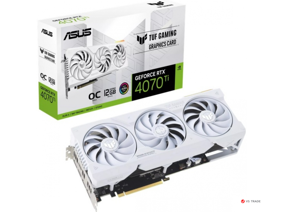 Видеокарта ASUS TUF-RTX4070TIS-O16G-BTF-WHITE, 16Gb GDDR6X/256bit, 8448 ядра CUDA, PCI E 4.0, HDMI, DisplayPort, BOX