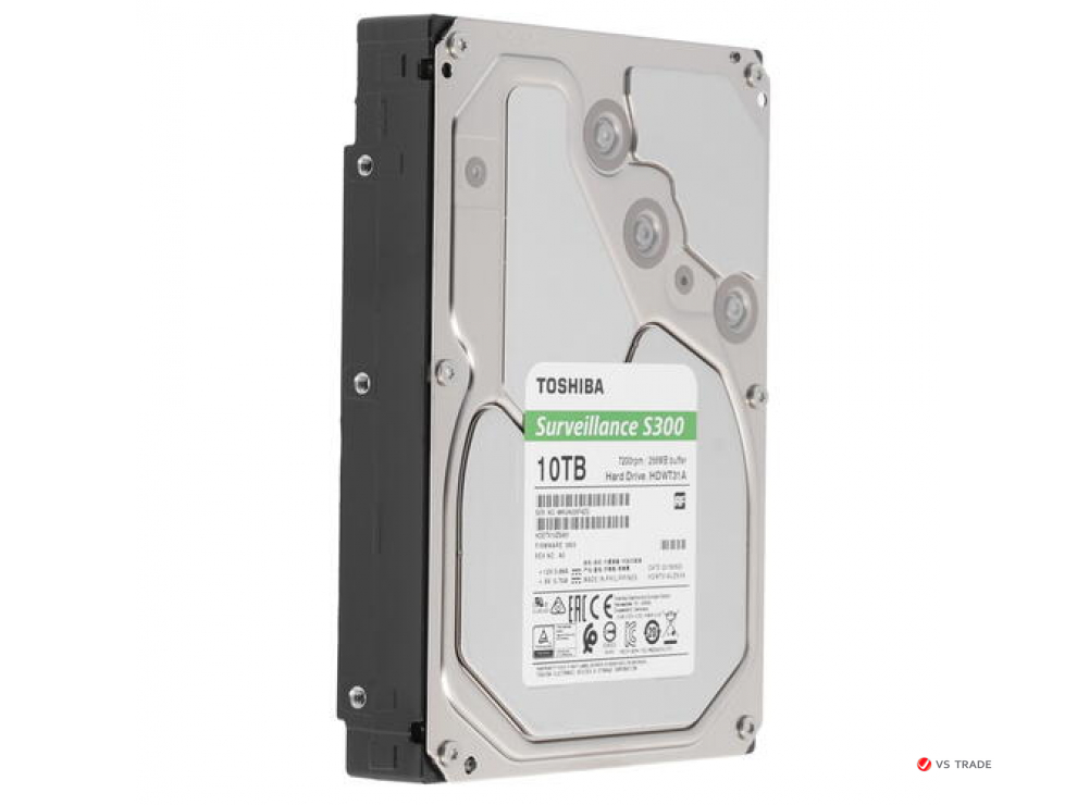 Жесткий диск Toshiba Surveillance S300 10Tb, HDD, 3.5", 7200rpm, 256MB, SATA III 6Gb/s, HDWT31AUZSVA