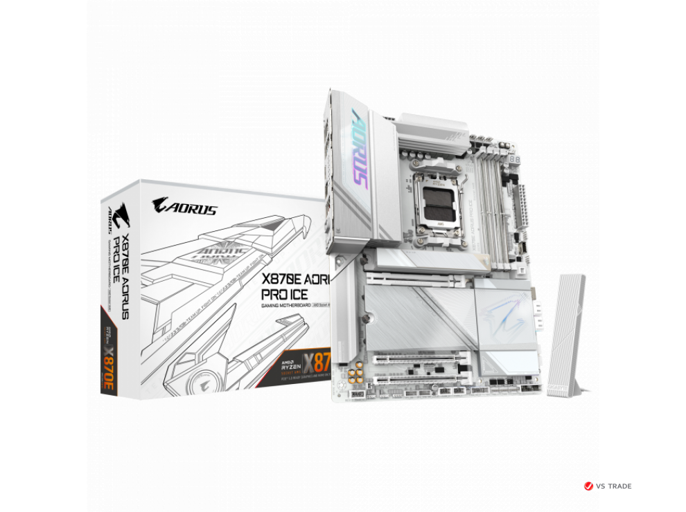 Сист.плата Gigabyte X870E A PRO X ICE, X870E, AM5, 4xDDR5, 3xPCI-E x16, M2, SATA, USB-C, HDMI, WIFI7, WHITE, BOX
