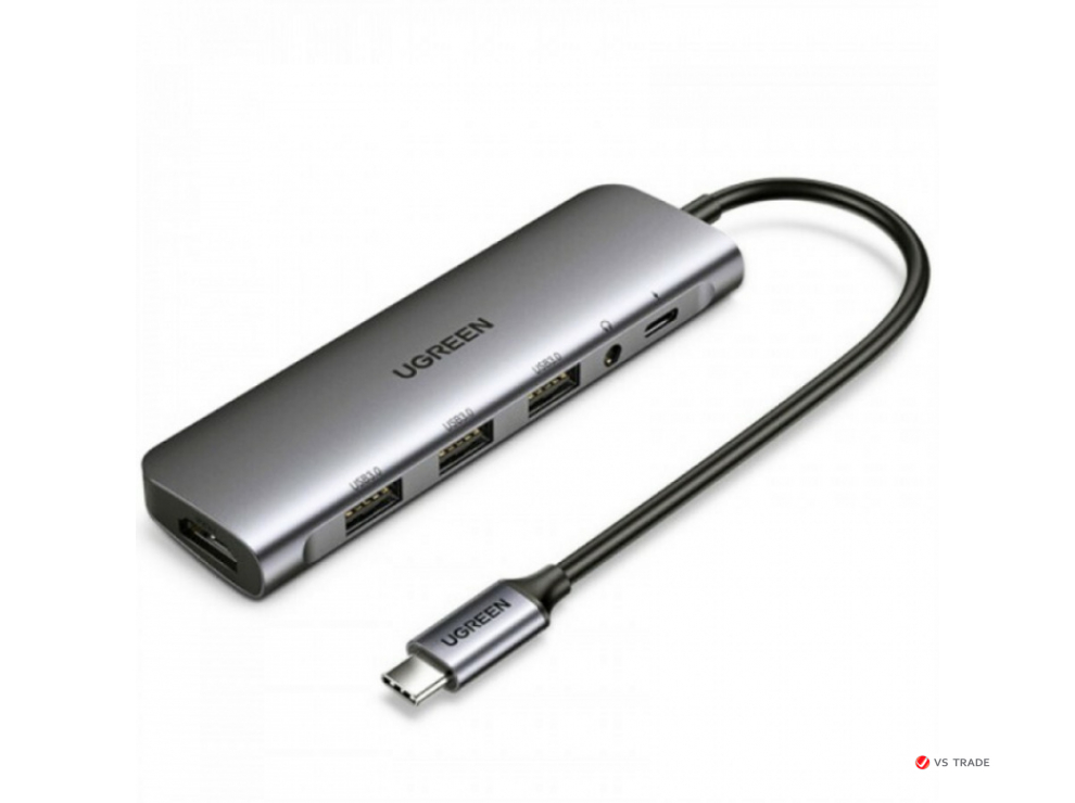 Конвертор сигнал UGREEN CM136 USB-C To HDMI+3*USB 3.0 A+ AUX3.5mm+PD Power Converter, 80132