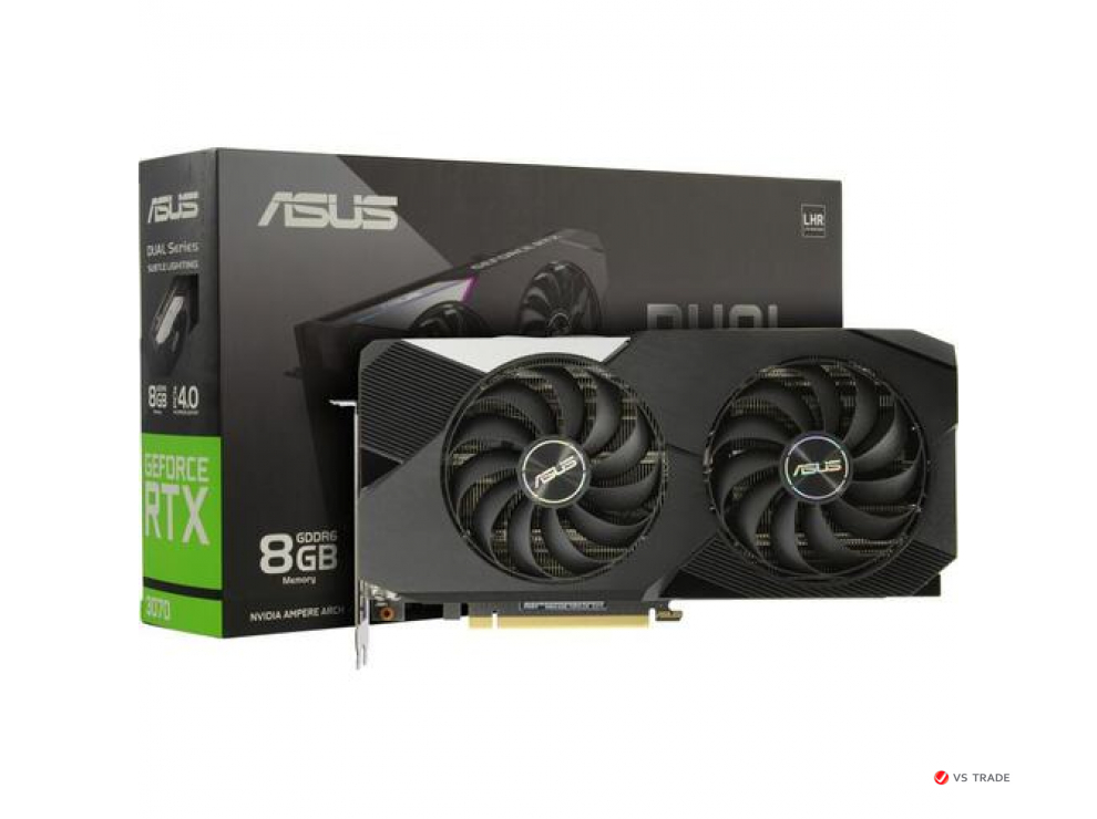 Видеокарта ASUS DUAL-RTX3070-8G-V2, Dual fan, 8Gb/256bit GDDR6, 2xHDMI 2.1, 3xDP 1.4a, HDCP, BOX