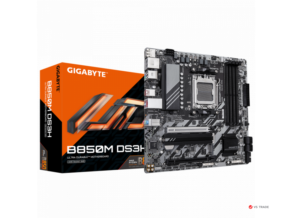 Сист.плата Gigabyte B850M DS3H 1.0, B850, AM5, 4xDDR5, 2xPCI-E x16, M2, SATA, 2xDP, HDMI, BOX